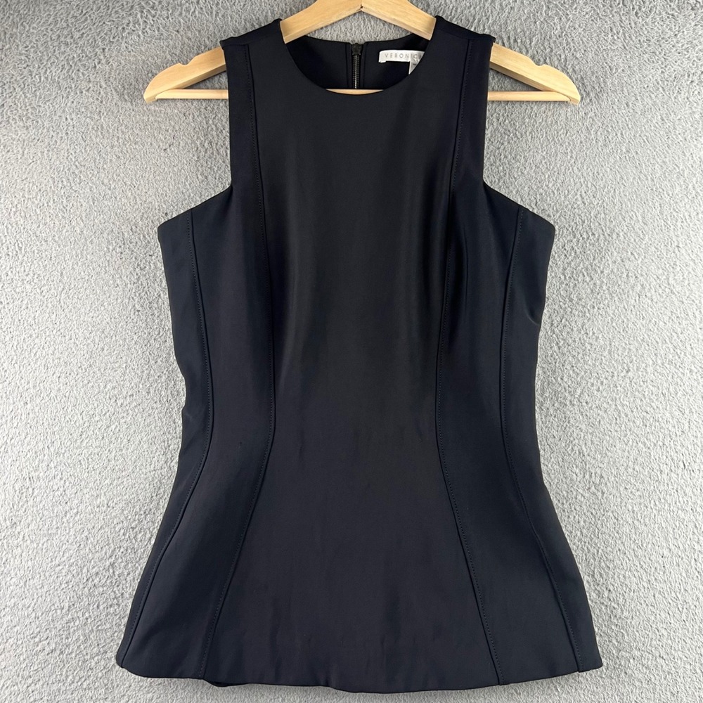 Veronica Beard Black Sleeveless Scuba Shell Top Back Zip Size 0